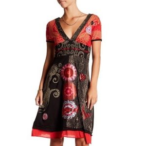 Desigual V neck print dress